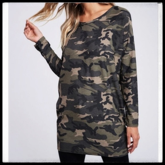 Camo Dolman Sleeve French Terry Tunic, NWT - Picture 2 of 8